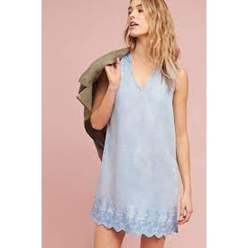 Michael Stars Dress 100% Tencel Blue Striped Sleeveless Embroidered Size Small